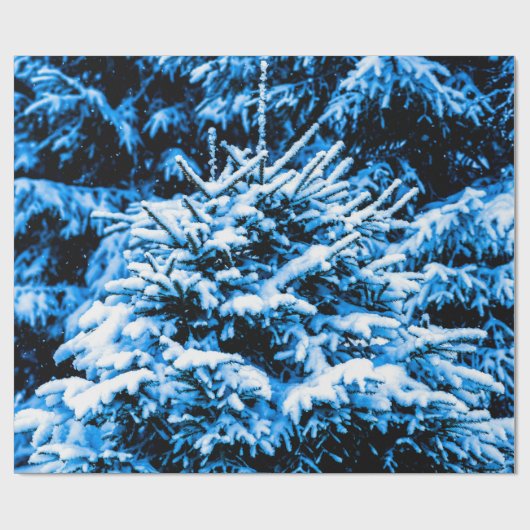 Blauer Weihnachtsbaum, Schnee Geschenkpapier (Flach)