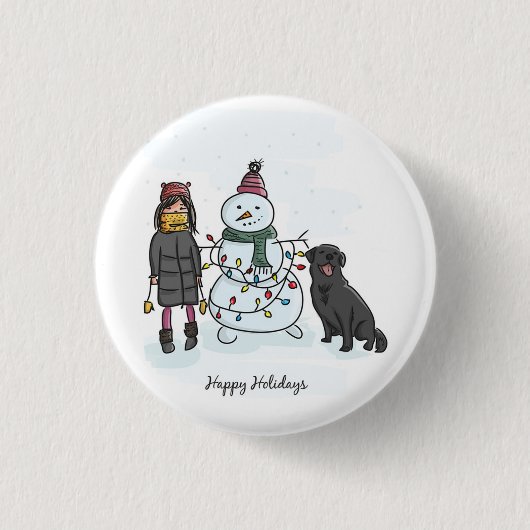 Blauer Weihnachtsbaum, Schneeflocke Button (Vorderseite)