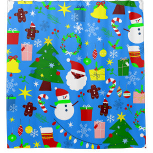 Blauer Weihnachtsbaum schwarzer Santa Duschvorhang