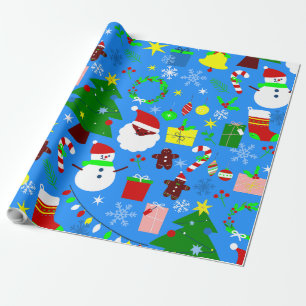 blauer Weihnachtsbaum schwarzer Weihnachtsmann Geschenkpapier