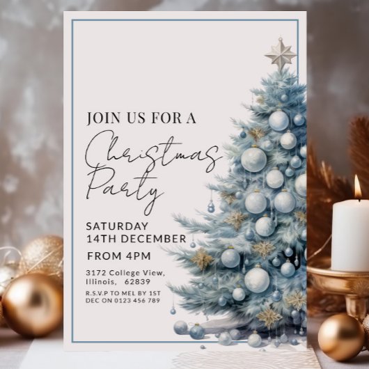 Blauer Weihnachtsbaum Silver Baubles Feiertag Einladung