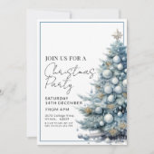 Blauer Weihnachtsbaum Silver Baubles Feiertag Einladung (Vorderseite)