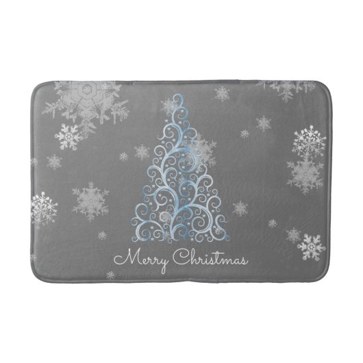 Blauer Weihnachtsbaum und Schneeflocken Bath Mat Badematte (Vorderseite)