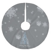 Blauer Weihnachtsbaum und Schneeflocken Baumrock Polyester Weihnachtsbaumdecke (Vorderseite)
