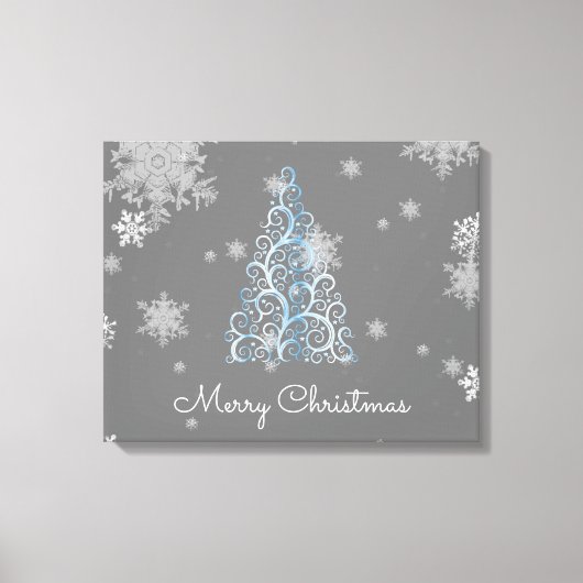 Blauer Weihnachtsbaum und Schneeflocken Canvas Pri Leinwanddruck (Vorderseite)