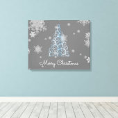Blauer Weihnachtsbaum und Schneeflocken Canvas Pri Leinwanddruck (Insitu (Holzboden))