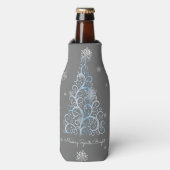 Blauer Weihnachtsbaum und Schneeflocken Flasche Co Flaschenkühler (Flaschenvorderseite)