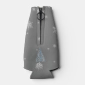 Blauer Weihnachtsbaum und Schneeflocken Flasche Co Flaschenkühler (Rückseite)