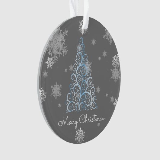 Blauer Weihnachtsbaum und Schneeflocken Ornament (Vorderseite)