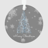 Blauer Weihnachtsbaum und Schneeflocken Ornament (Rückseite)