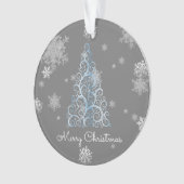 Blauer Weihnachtsbaum und Schneeflocken Ornament (Vorderseite)