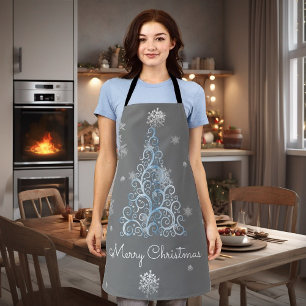 Blauer Weihnachtsbaum und Schneeflocken Schürze