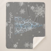 Blauer Weihnachtsbaum und Schneeflocken Sherpa Bla Sherpadecke (Vorderseite)