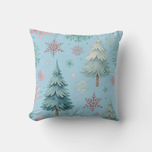 Blauer Weihnachtsbaum und Schneeflocken-Wurfkissen Kissen