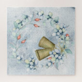 Blauer Weihnachtsbrunnen Elegant Vintag Rustikal Puzzle (Horizontal)