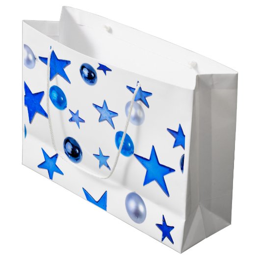 Blauer Weihnachtsdekor Foto Große Geschenktüte (Vorderseite Schrägansicht)
