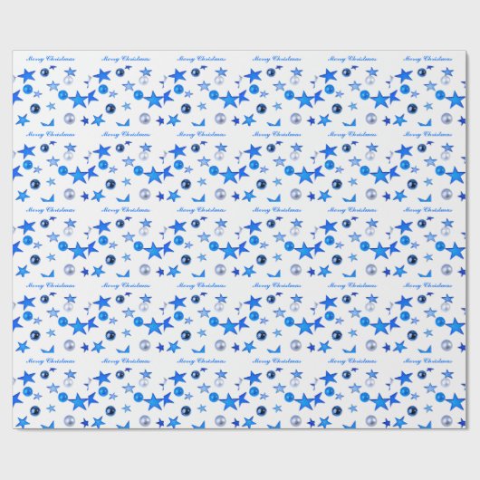 Blauer Weihnachtsdekor mit Text Geschenkpapier (Flach)