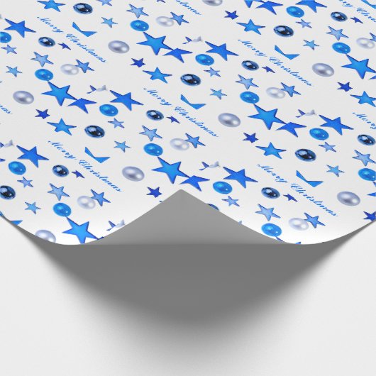 Blauer Weihnachtsdekor mit Text Geschenkpapier (Ecke)