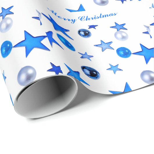 Blauer Weihnachtsdekor mit Text Geschenkpapier (Rolleneckpunkt)