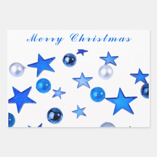 Blauer Weihnachtsdekor mit Text Geschenkpapier Set (Vorderseite 2)