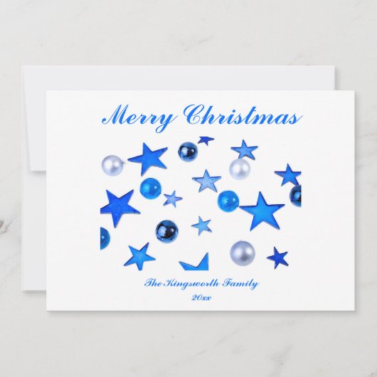 Blauer Weihnachtsdekor mit Textkarte (Vorderseite)