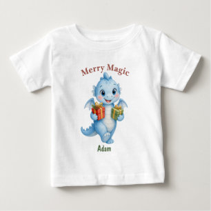 Blauer Weihnachtsdrache Merry Magic Personalisiert Baby T-shirt