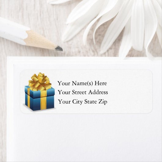 Blauer Weihnachtsgeschenk mit goldenem Band (Insitu)