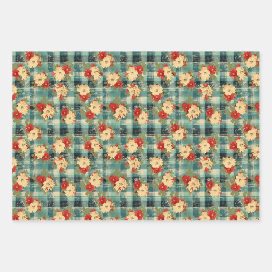 Blauer Weihnachtsgeschmack Karierte Wasserfarbe Fl Geschenkpapier Set (Vorderseite 3)