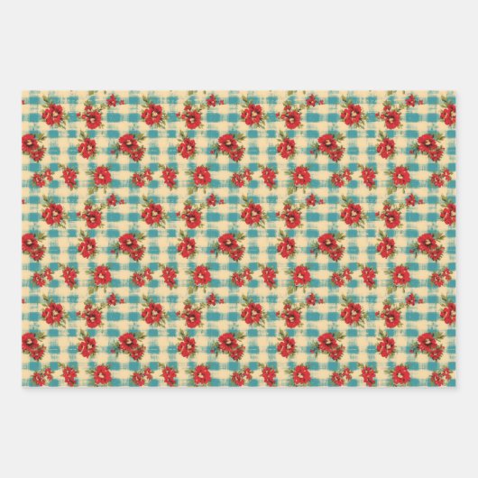 Blauer Weihnachtsgeschmack Karierte Wasserfarbe Fl Geschenkpapier Set (Vorderseite)