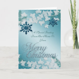 Blauer Weihnachtsgruß von unserem Zuhause zu Ihrem Feiertagskarte