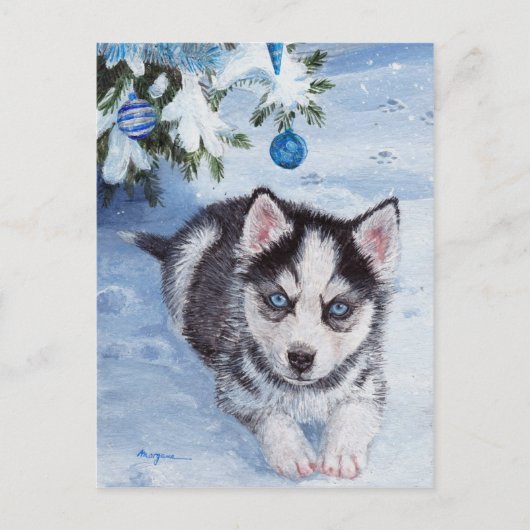 Blauer Weihnachtshundchen Weihnachtskarten Feiertagspostkarte (Vorderseite)