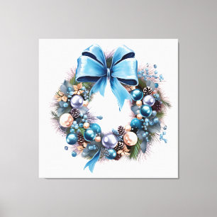 Blauer Weihnachtskranz mit Bow Leinwanddruck