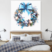 Blauer Weihnachtskranz mit Bow Leinwanddruck (Insitu (Schlafzimmer))