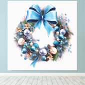 Blauer Weihnachtskranz mit Bow Leinwanddruck (Insitu (Holzboden))