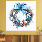 Blauer Weihnachtskranz mit Bow Leinwanddruck (Insitu (Wohnzimmer))