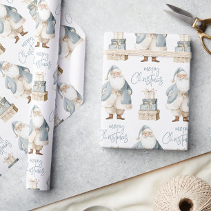 Blauer Weihnachtsmann Frohe Weihnachten Geschenkpapier