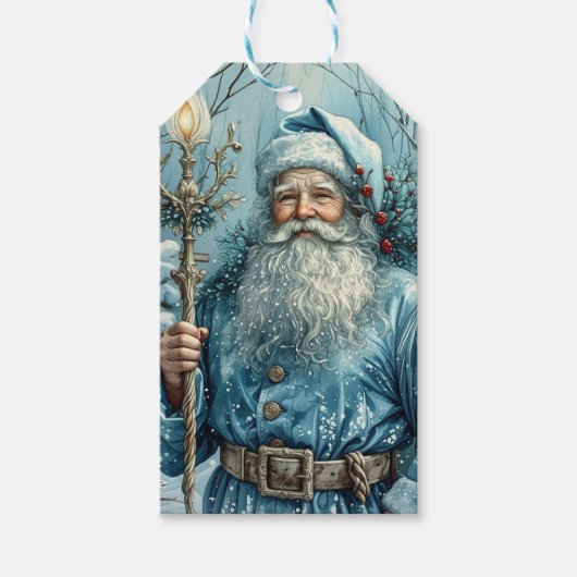 Blauer Weihnachtsmann Santa Claus Geschenkanhänger (Vorderseite)