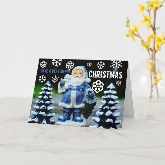 Blauer Weihnachtsmann, Weihnachtsgrüße Karte (Gelbe Blume)