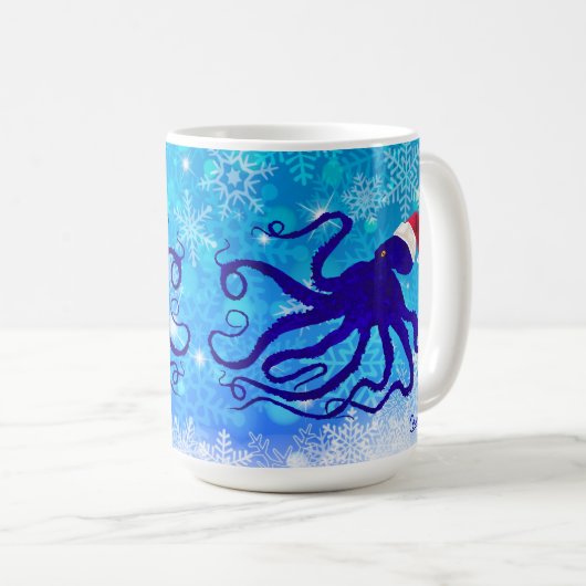 Blauer Weihnachtsoktopus - 15 oz.Tasse Kaffeetasse (VorderseiteRechts)