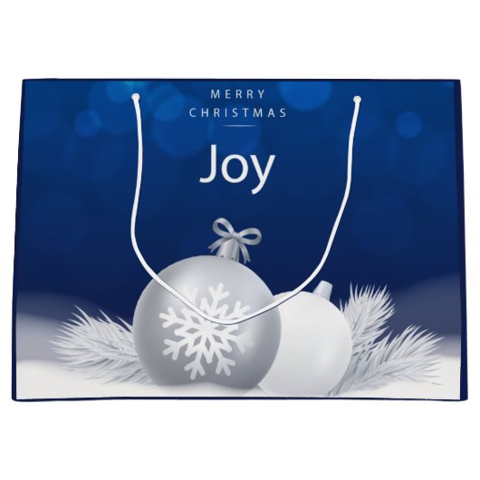 Blauer Weihnachtsschnee baubles joy snowflakes Große Geschenktüte (Vorderseite)
