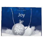 Blauer Weihnachtsschnee baubles joy snowflakes Große Geschenktüte (Rückseite)