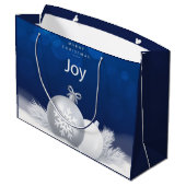 Blauer Weihnachtsschnee baubles joy snowflakes Große Geschenktüte (Rückseite Schrägansicht)