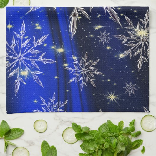 Blauer Weihnachtsschnee Geschirrtuch (Gefaltet)