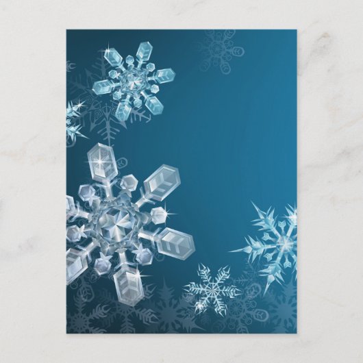 Blauer Weihnachtsschneeflockehintergrund Feiertagspostkarte (Vorderseite)