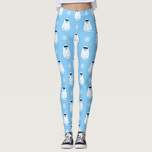 Blauer Weihnachtsschneeflocken Eisbär Leggings (Vorderseite)