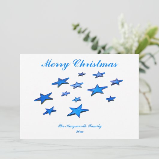 Blauer Weihnachtsstern mit individualisierbarem Te (Stehend Vorderseite)