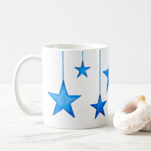 Blauer Weihnachtssternornament Foto Kaffeetasse (Mit Donut)