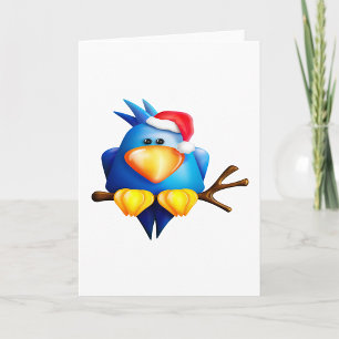 Blauer Weihnachtsvogel mit Santa-Mütze Karte