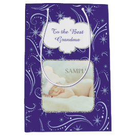 Blauer Weihnachtswirbel Großmutterfoto Vorlage Mittlere Geschenktüte