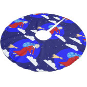 Blauer Weihnachtswitscher, Janna-Broomrider-Spookm Polyester Weihnachtsbaumdecke (Schrägansicht)